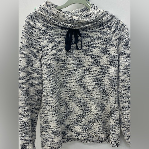 Allie & Rob Sweaters - Allie & Rob Marled Black and White Cowl Neck Sweater with Bow Size M Preppy Knit